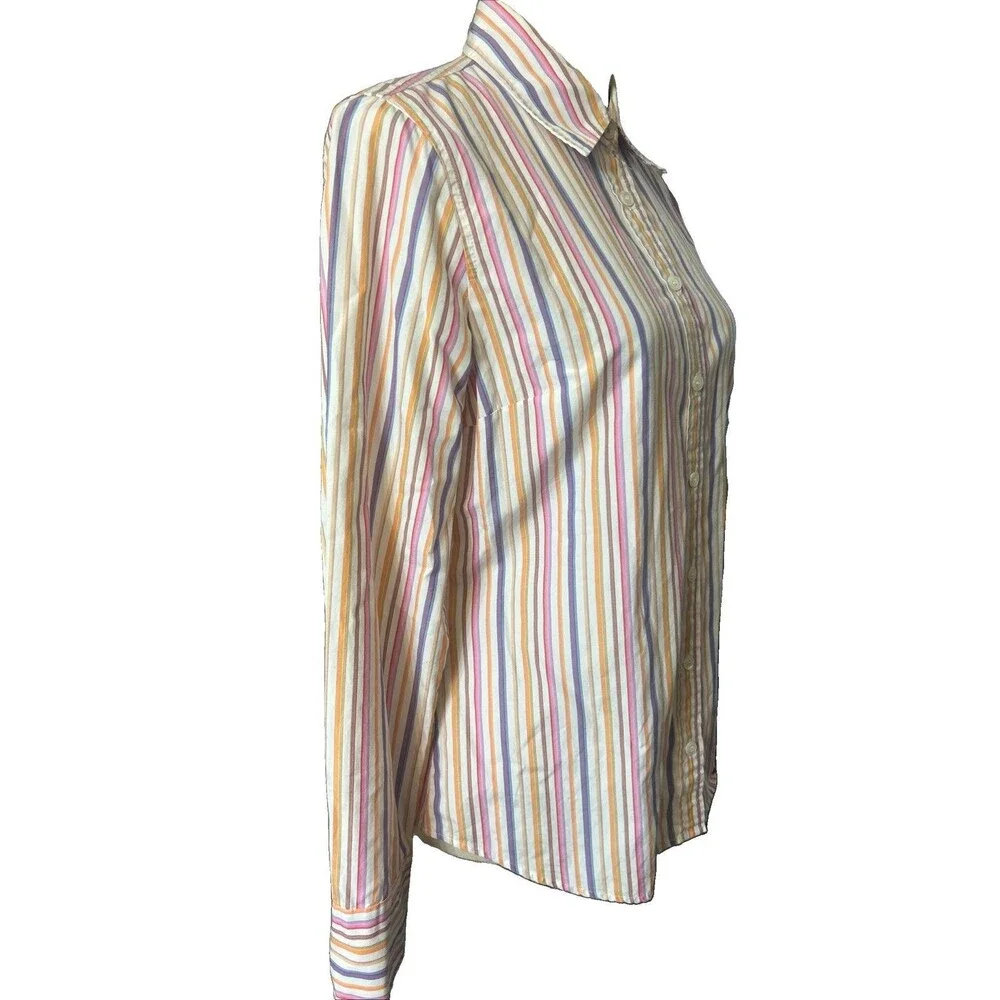 VTG J Crew Slim Fit Womens M Stripe Cotton Multi Button Up Long Sleeve Shirt HKG